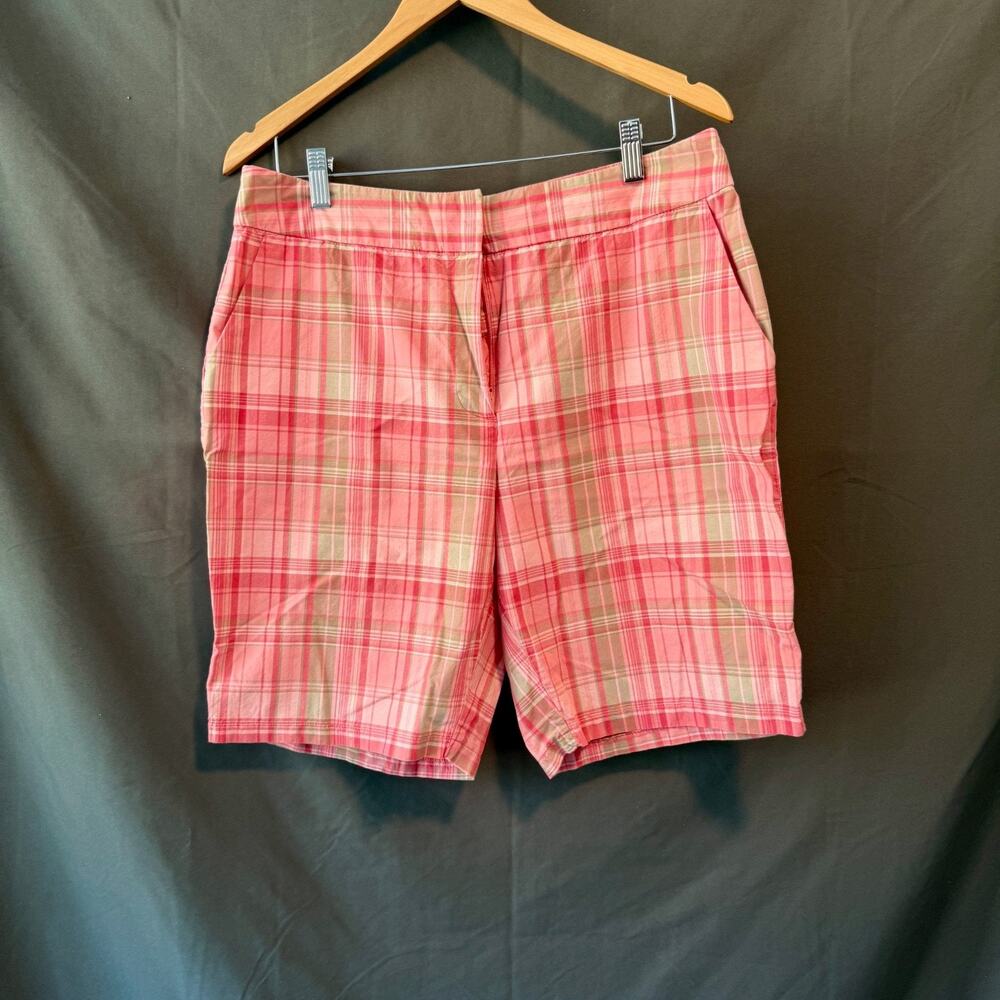 Basic Editions Women’s Plaid Shorts Size 14 Pink Green Plaid 100% Cotton NWOT